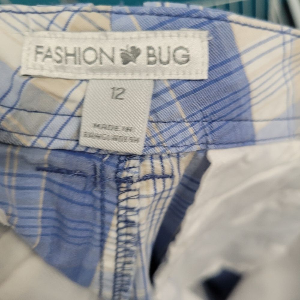 Vintage y2k Fashion Bug blue white plaid Bermuda preppy shorts size 12 NWT - Picture 3 of 7